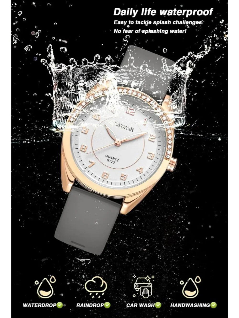 Women's Gray Silicone Strap Waterproof Analog Quartz Easy Read Dial Wrist Watch